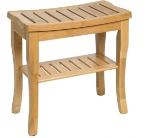 STOŁEK TABORET ŁAZIENKOWY SAUNA Z PÓŁKĄ BAMBUS